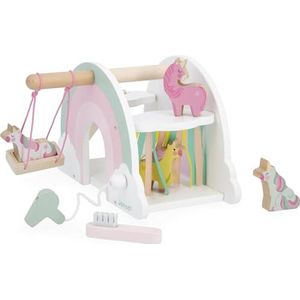 Janod Houten speelgoedhuis FSC-bevat 6 accessoires: 4 eenhoorns, 1 föhn, 1 borstel, 1 schommel, 1 glijbaan vanaf 18 maanden, J08591, J08591