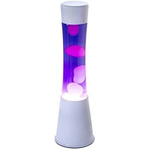 Fisura - Lavalamp. Lamp met ontspannend effect. Inclusief reservelamp. 11 cm x 11 cm x 39,5 cm. (Wit en paars)