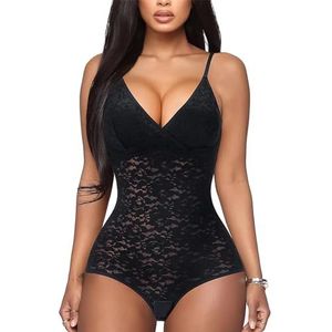 BRABIC Lace Bodysuit for Women Tummy Control Shapewear Sleeveless Tops V-Neck Backless Camisole Jumpsuit Shaper (Black, X-Large)