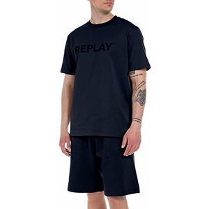 Replay Heren T-shirt korte mouwen Second Life met logo-print, blauw 085, S