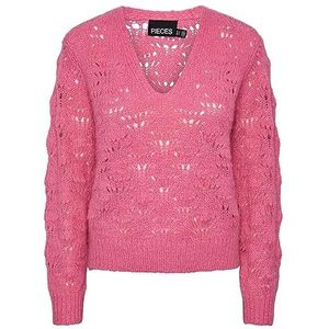 Bestseller A/S PCNANCY LS V-hals Knit PB BC, shocking pink, XS