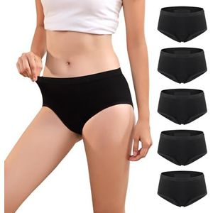 Carer Menstruatieondergoed, 5 stuks, menstruatieondergoed, herbruikbaar en absorberend menstruatieondergoed voor menstruatie, lekvrij, Zwart, XL