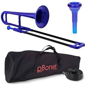 PBONE 700639 MINI-trombone met mondstuk en tas, blauw