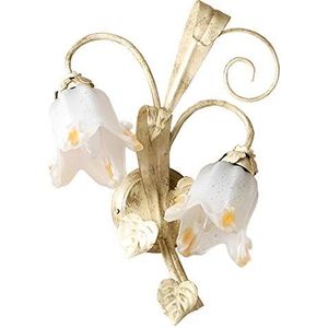 ONLI Wandlamp 2 lampen in ivoor verguld metaal en wit glas met bloem