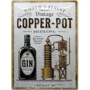 Nostalgic-Art Metalen Retro Bord, Open Bar – Copper Pot Gin – Geschenkidee als baraccessoire, van metaal, Vintage ontwerp, 30 x 40 cm