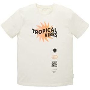 TOM TAILOR T-shirt voor jongens en kinderen met print, 12906 - Wool White, 128 cm