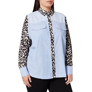 IPEKYOL Womens Button Detail Leopard Pattern Mix Shirt, Blauw, 40