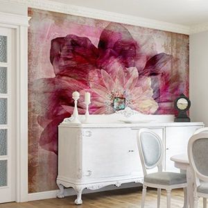 Apalis Vliesbehang bloemenbehang Grunge Flower fotobehang vierkant | vliesbehang wandbehang muurschildering foto 3D fotobehang voor slaapkamer woonkamer keuken | grootte: 336x336 cm, roze, 95348