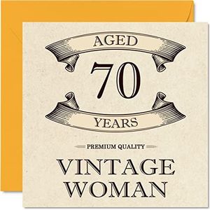 Vintage 70e verjaardagskaarten voor vrouwen - 70 jaar oud - leuke verjaardagskaart voor mama zus vrouw oma oppas oma tante, 145 mm x 145 mm dames wenskaarten, 70e verjaardagskaart