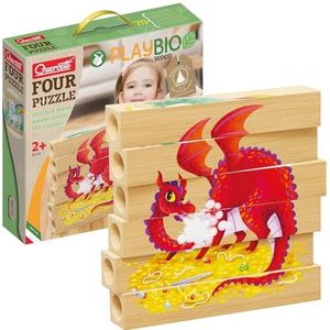 Quercetti Vier puzzels fantastische dieren - draai en stapel 6 grote houten blokken om 4 fantasiedieren puzzels te maken, gemaakt in Italië, ontworpen voor peuters en kleine kinderen vanaf 2 jaar