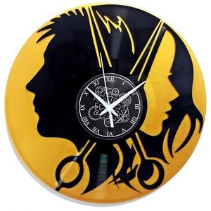 Instant Karma Klokken Instant Karma Vinyl Dubbele Disc Wandklok LP 33 Draait Haar Snijden Barber Barber Shop (Goud) Vintage Silent