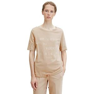 TOM TAILOR Dames T-shirt met opschrift 1032707, 26353 - Messy Beige, XXS