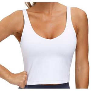 THE GYM PEOPLE Longline sportbeha voor dames, draadloos, gewatteerd met medium ondersteuning, Wit, XL
