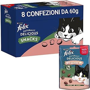 Purina Felix Naturally Delicious, Snacks, Kat beloning met zalm, 8 zakken 50 g
