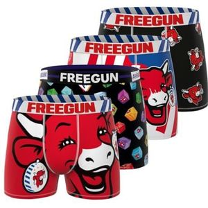 FREEGUN Boxershorts voor heren, koe qui lach, originele en authentieke herenonderbroek (4 stuks), rood/zwart/blauw/wit, L