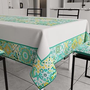 PETTI Artigiani Italiani - Tafelkleed, vuilafstotend, rechthoekig, voor keukentafel, geometrisch design, Vietri groen, watergroen, X24-zitsbank (140 x 450 cm), 100% Made in Italy