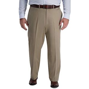 Haggar B&T Beugelvrije premium broek voor heren, klassieke pasvorm, platte voorkant, uitbreidbare taille, kaki casual broek, medium kaki., 54W / 30L
