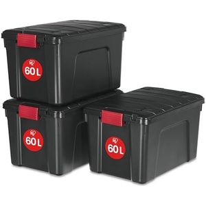 IRIS Store-It-All Opbergbox - 60L - Kunststof - Zwart/Rood - Set van 3