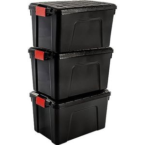IRIS Store-It-All Opbergbox - 60L - Kunststof - Zwart/Rood - Set van 3