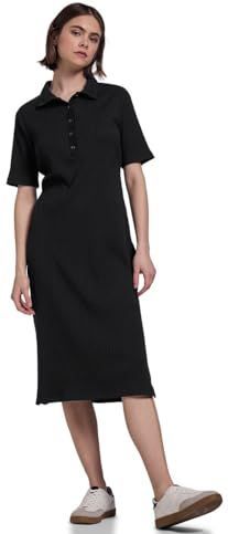 Street One - Studio - Midi-jurk - Zwart - Geribbelde Structuur