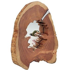 Relaxdays decoratiespiegel hout, handgemaakte wandspiegel van acaciahout, boomschijf rond, 45 tot 50 cm groot, naturel