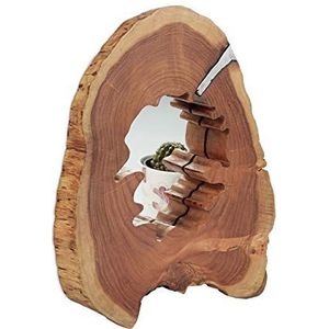 Relaxdays decoratiespiegel hout, handgemaakte wandspiegel van acaciahout, boomschijf rond, 45 tot 50 cm groot, naturel