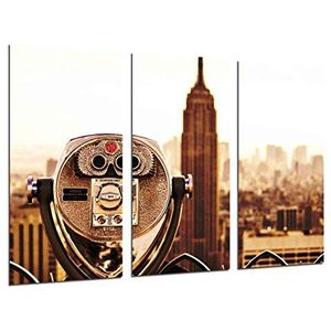 MULTI Wood Printings Art Print Box Framed Picture Wall Hanging - (Total Size: 97 x 62 cm), Empire State Landscape in New York, New York Vintage - Framed And Ready To Hang - ref. 26514