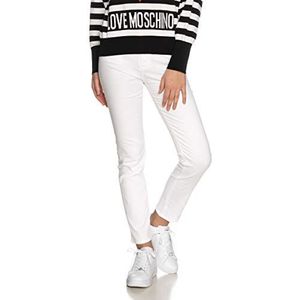 Love Moschino Gabardine Skinny Broek met ton-painted hardware_hearts Embroidered On The Back Pocket. Casual broek, Wit, 33 Dames, Wit, 33
