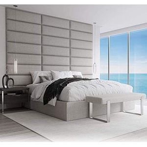 VANT Gewatteerde hoofdeinden - Accent Wandpanelen - Pack van 4 - Eenvoudig te passen - King Twin Bed maten (76 cm breed, weven maanstofgrijs)