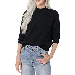 Amazon Essentials Dames Soft-Touch Moderne Kabel Crewneck Sweater (Verkrijgbaar in Grote Maat), Zwart, X-Small
