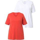 Ulla Popken - T-shirts - Verbrande Klei - 2-pack - V-hals - Halve Mouwen - Biowolle