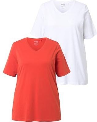 Ulla Popken - T-shirts - Verbrande Klei - 2-pack - V-hals - Halve Mouwen - Biowolle