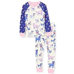 Hatley Meisjes biologisch katoen Raglan lange mouwen bedrukte pyjama set pyjama, Roze Pups, 7 jaar