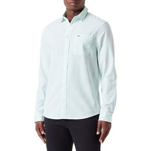 Tommy Jeans Heren TJM REG linnen mix shirt, opaal groen, 3XL, Opaal Groen, 3XL grote maten tall