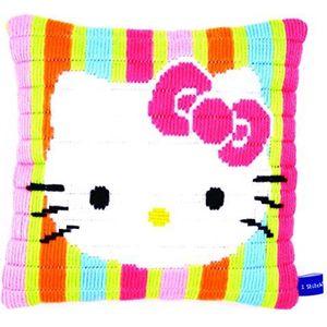 Vervaco Spansteek borduurkussen Hello Kitty gestreept, katoen, meerkleurig, 25 x 25 x 0,3 cm