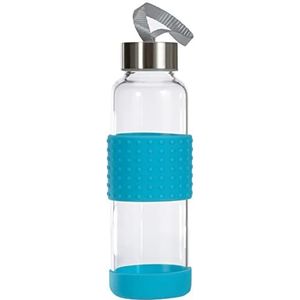 IBILI Glazen fles, Sky, 360 ml, blauw, boriumsilicaat, herbruikbaar, schokbestendige beschermhoes
