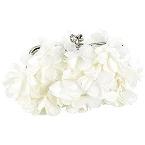 DZOZO Vrouwen Clutch Portemonnee Satijn Avondtas Bloemen Bankettas Bloemblaadje Koppeling Handtas, Kleur: wit,