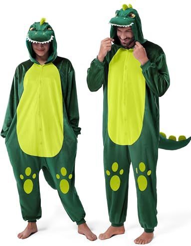 Spooktacular Creations - Dinosaurus Kostuum - Meerkleurig - Pluche Onesie - Volwassenen