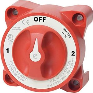 Blue Sea Systems 11001 e-serie batterijschakelaar met dynamoveld loskoppelen, 3-posities, rood
