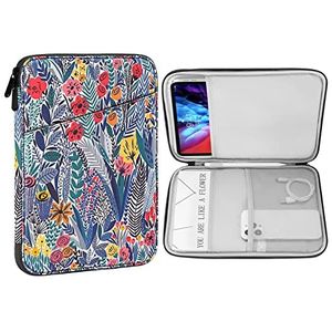 MoKo 9-11 Inch Tablet Sleeve Case,Fits New iPad Air/Pro 11 inch 2024, iPad Air 5/4th 10.9, iPad 10th Gen 10.9,iPad 9/8/7th 10.2,Tab S9 11,Protective Bag Carrying Case with Pocket, Blue leaf flower