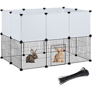 Relaxdays konijnenren, binnen, HBD 72,5 x 110 x 74 cm, voor knaagdieren, metaal & kunststof, zwart/wit