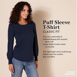 Amazon Essentials Dames T-shirt met lange mouwen en ronde hals en gesmokte manchet, marineblauw, XX-Large