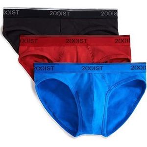 2(X) IST mens Cotton Stretch No Show 3-pack briefs underwear, Scotts Red/Black/Skydiver, Small US