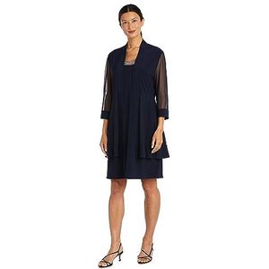 R&M Richards Womens Plus 2-delige mesh inzet jurk met jas, Donkerblauw, 18 Plus