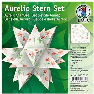 Ursus Aurelio Star Classic Christmas, 34055500, vouwblaadjes, rood/groen, 33 vellen, van transparant papier 115 g/m², ca. 14,8 x 14,8 cm, eenzijdig bedrukt, ideaal als kerstdecoratie