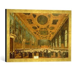 Fotolijst van 18e eeuw ""Il Doge viene Incoronatto Sopra la Scala De Gigantti"", kunstdruk in hoogwaardige handgemaakte fotolijst, 60x40 cm, goud raya