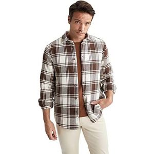 DeFacto Herenshirt met lange mouwen en lange mouwen, bruin, XXL