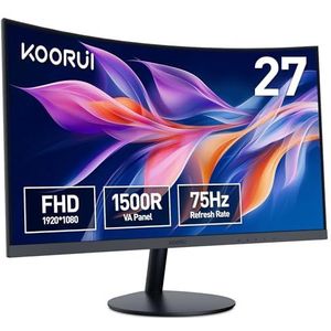 KOORUI Gebogen Monitor - 27 Inch FHD Gebogen Computermonitor, VA Paneel, 60Hz, Kromming 1800R, Kantelinstelling, Oogverzorging, HDMI, VGA Gaming Monitor, Zwart 27N5C