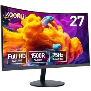 KOORUI Gebogen Monitor - 27 Inch FHD Gebogen Computermonitor, VA Paneel, 60Hz, Kromming 1800R, Kantelinstelling, Oogverzorging, HDMI, VGA Gaming Monitor, Zwart 27N5C
