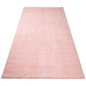 carpet city Tapijtloper, voor in de gang, hoogpolig, 80 x 300 cm, roze, eenkleurig, super zacht, zachte micro-polyester tapijten, slaapkamer, moderne langpolige woonkamertapijten